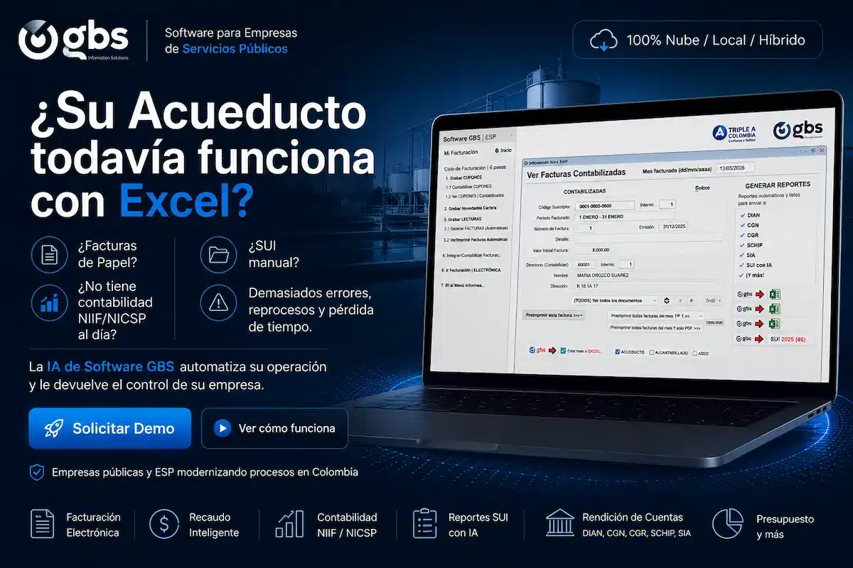 Software GBS con IA para empresas de acueducto, alcantarillado y aseo en Colombia